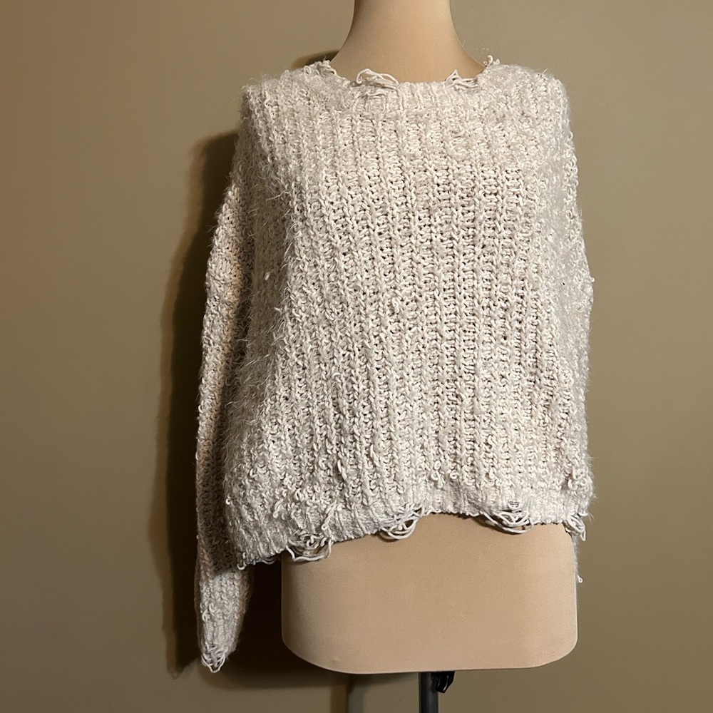 Kayla’s Armoire Cozy Distressed Cream Knit Sweater